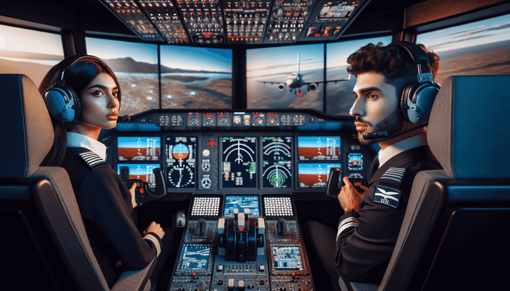 Simulatore di volo moderno con studenti