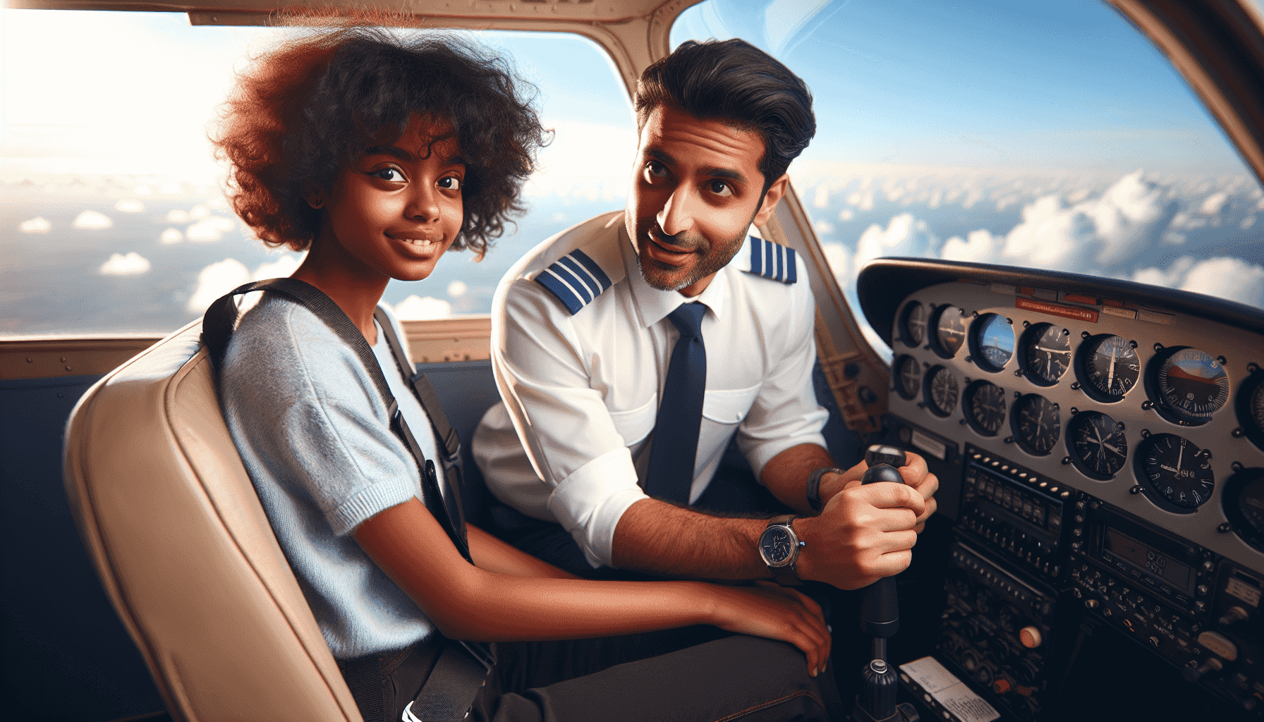 Istruttore che guida uno studente in un aereo da addestramento